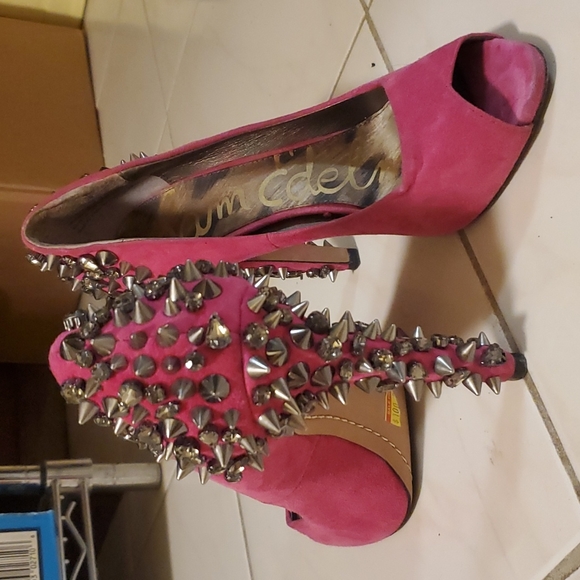 Sam Edelamn pink spike heels size 7 - Picture 3 of 5